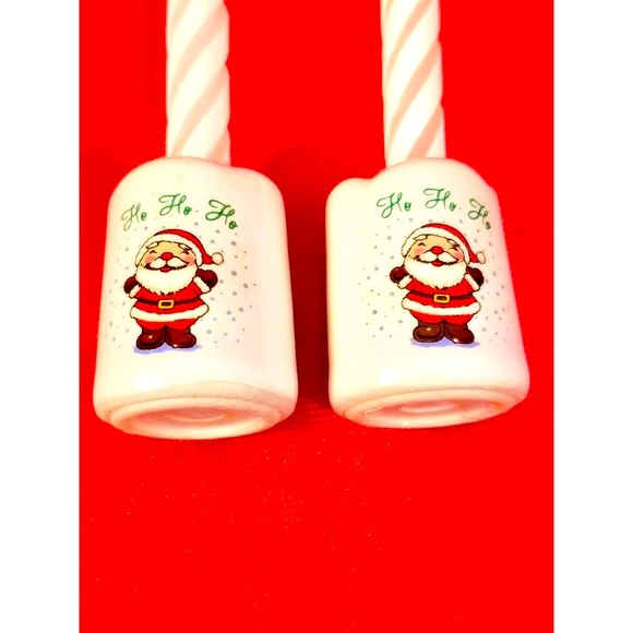 🎄Vintage 80s Christmas HO HO HO Santa Ceramic Mini Candle Holders set of 2❤️💚 - Picture 2 of 5